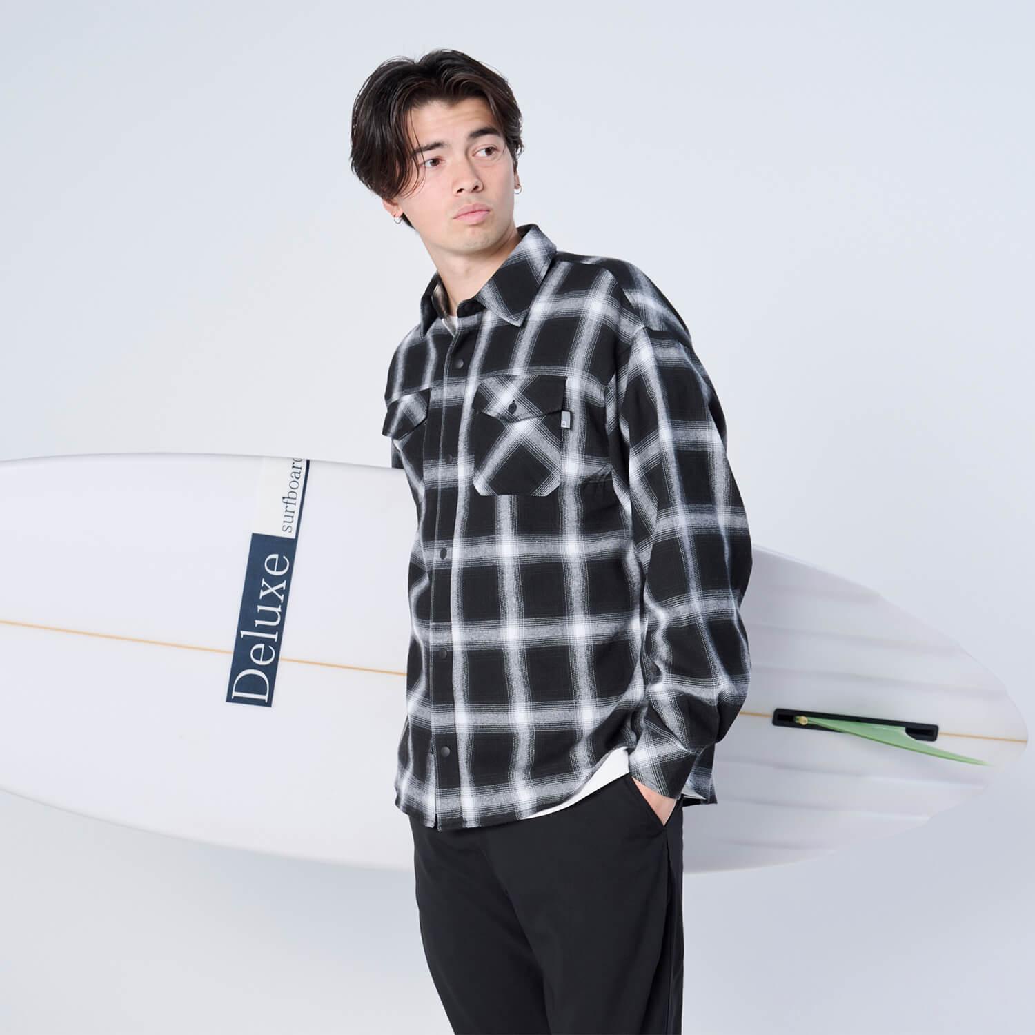 XNP-UK SHIRT（オンブレチェック シャツジャケット）BLACK - SHIRTS