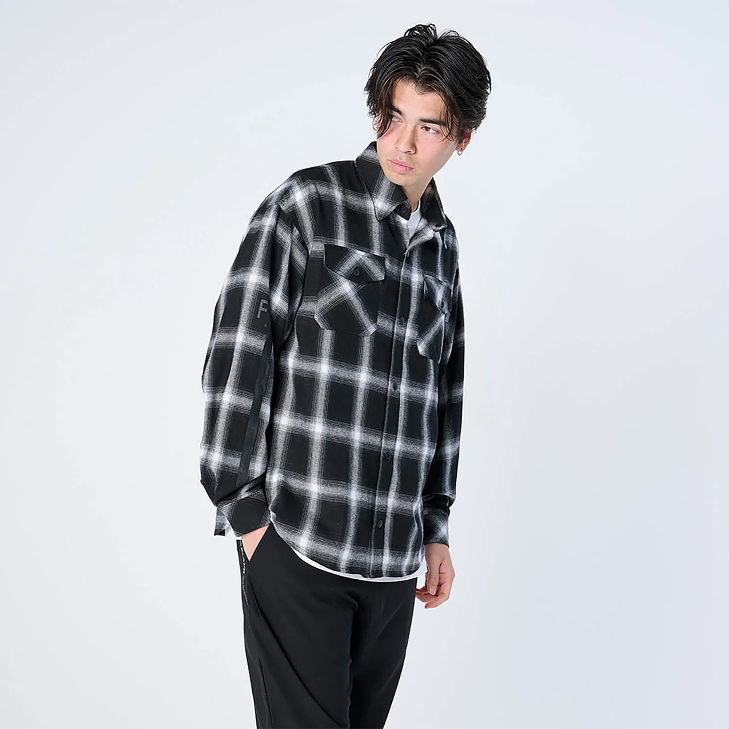 XNP-UK SHIRT（オンブレチェック シャツジャケット）BLACK - SHIRTS
